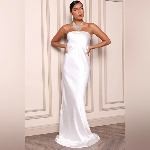Fashion Nova | Dresses | Shes So Sweet Satin Maxi Dress White By Fashion  Nova | Poshmark